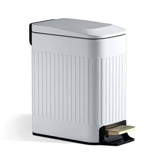Small Bathroom Trash Can with Lid Soft Close-6L/1.6 Gal Slim Step Garbage Can-Metal Pedal Wastebasket-Narrow Rectangle Garbage Container Bin for Corner Office, Bedroom, Toilet, Live Room-White by WelcometoCEROELDA