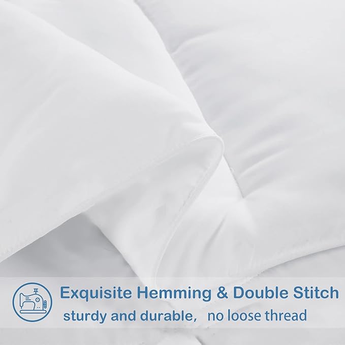 EASELAND Full Size Down Alternative Comforter - Quilted Duvet Insert for All Seasons, Soft Lightweight with Corner Tabs, Summer Winter Warm Bedding, White 82×86 Inches