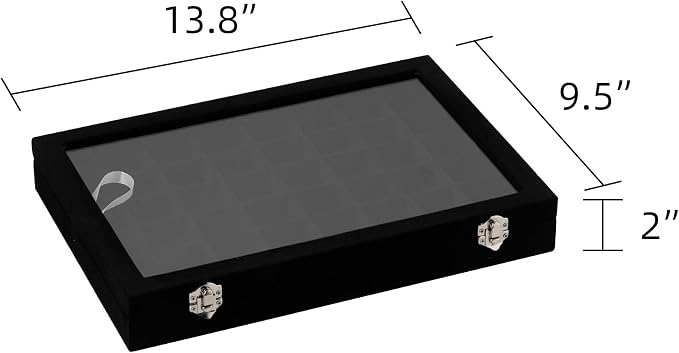 Frebeauty 48 Grid Jewelry Tray,Adjustable Earring Holder Organizer with Glass Lid,Velvet Drawer Jewelry Organizer for Rings,Studs,13.8 x 9.5 x 2 Inches Jewelry Display Box,Gift for Women(Black) - Image 3