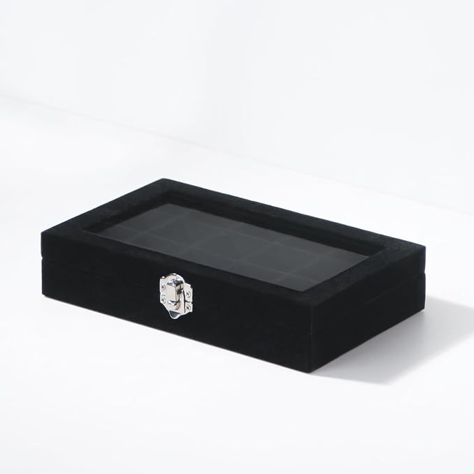 Travel Jewelry Box,Small Jewelry Case,Rings Earrings Cufflinks Organizer for Girls (Black, 15 Grids) - Image 3
