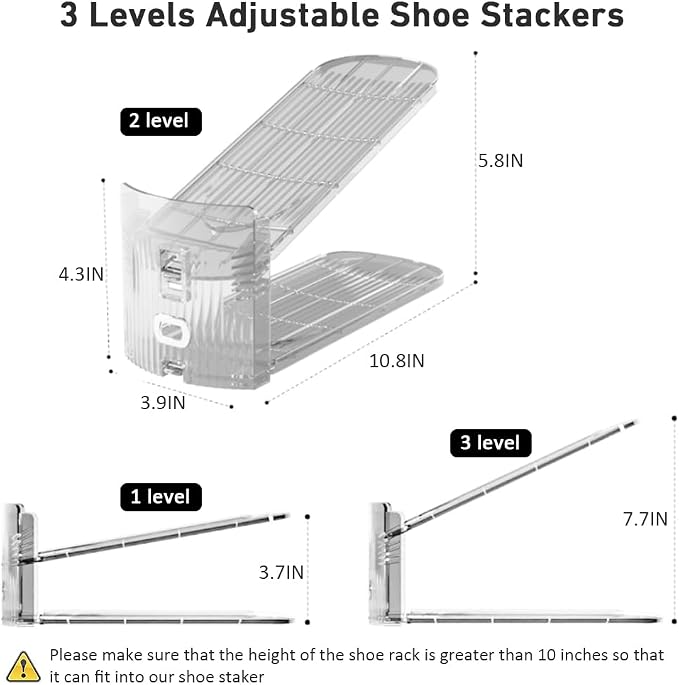 16 Pack Clear Shoe Slots Organizer - Adjustable Height 3.7''to 7.7'' Shoe stackers for a pair of shoes ,Shoe rack storage shoe space saver 50%,Easy to assemble shoe hold shoe organizer for cloest - Image 3