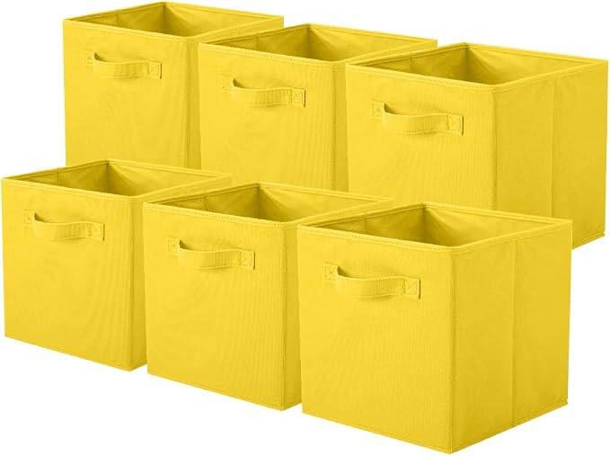 ShellKingdom Storage Bins, Foldable Fabric Storage Cubes and Cloth Storage Organizer Drawer for Closet and Toys Storage, 6 Pack (Yellow) by ShellKingdom