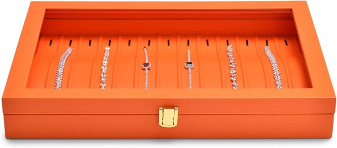 Oirlv Premium Leather Necklace Bracelet Organizer Tray with Acrylic Lid Jewelry Display Case Drawer Insert Jewelry Organizer for women - Image 3