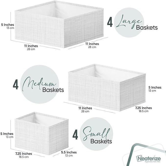 Drawer Organizer Clothes Set of 12 White-Grey - Dresser Organizer For Nursery, Bedroom, Closet - Perfect Baby Clothes Organizer and Storage & General Nursery Organization or Dresser Drawer Organizers - Image 2