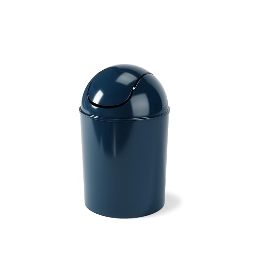 Umbra 1.25 Gallon Mini Waste Can with Removable Swing-Top Lid - Small Garbage Bin for Kitchen, Bathroom, Bedroom, Office - Compact Trash Can Fit Under Tables & Counters - Dark Blue by Umbra