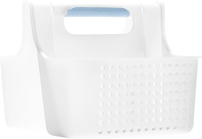 madesmart Large Portable Shower Caddy, Hold Soap, Shampoo, Hair Supplies and Beauty Products, Cleaning Supplies Organizer for Home, Dorm, Plastic Shower Tote, Soft Handle, Blue - Image 3