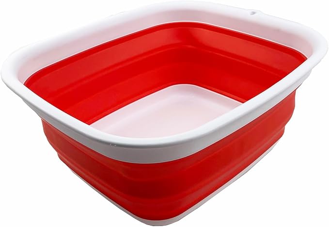 SAMMART 7.7L (2 Gallon) Collapsible Tub - Foldable Dish Tub - Portable Washing Basin - Space Saving Plastic Washtub (White/Coral Pink, S) by SAMMART