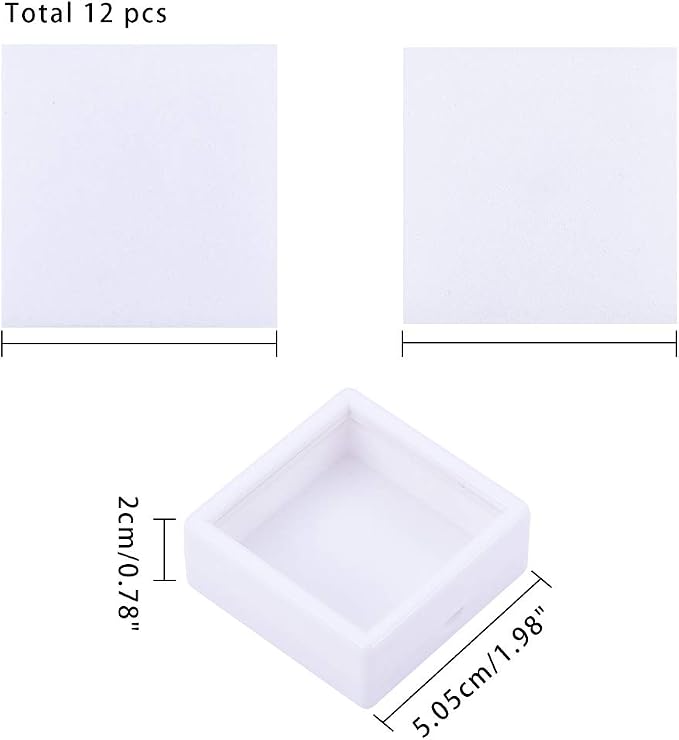 BENECREAT 12PCS Gemstone Display Box - 2" x 0.8" White Jewelry Box with Clear Lid for Gems, Rings, Earrings, Craft Storage - Image 2