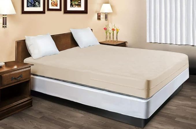 100% Natural Cotton Fleetwood Cotton Mattress Cover, Zips Around The Mattress (Beige, Twin XL)