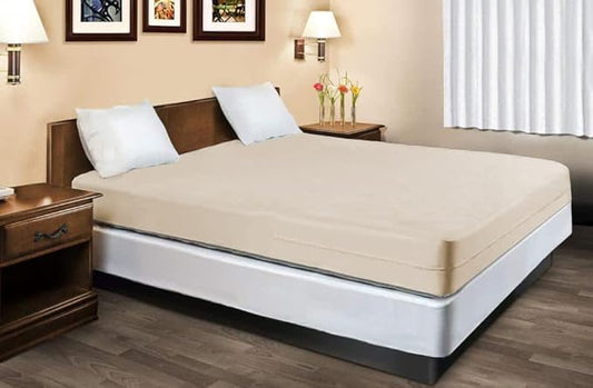 100% Natural Cotton Fleetwood Cotton Mattress Cover, Zips Around The Mattress (Beige, King)