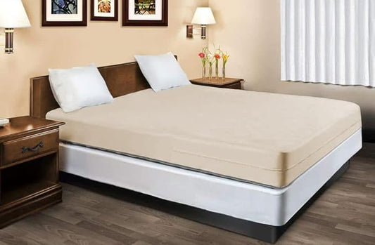 100% Natural Cotton Fleetwood Cotton Mattress Cover, Zips Around The Mattress (Beige, Twin)