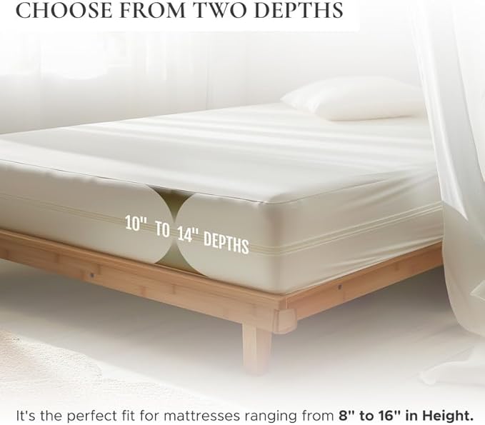 Sleep & Beyond 100% Organic Cotton All Seasons Mattress Encasement - Soft Breathable Waterproof Mattress Protector Comes with Zipper GOTS and Oeko-TEX Certified - Ivory - Split Cal King up to 10 inch