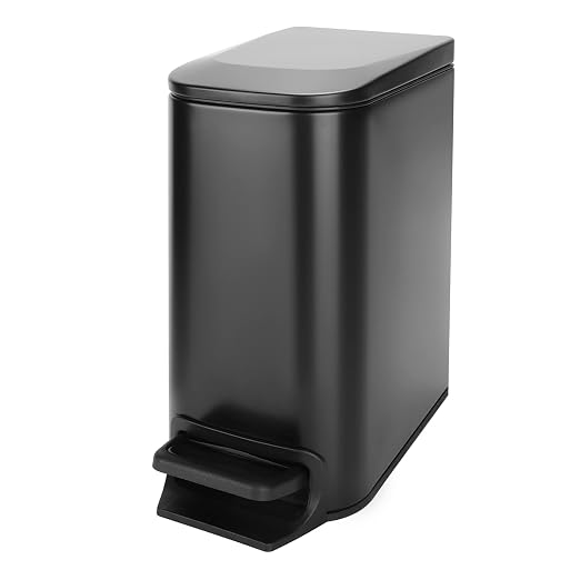 Cesun Small Bathroom Trash Can with Lid Soft Close, Step Pedal, 6 Liter / 1.6 Gallon Stainless Steel Garbage Can with Removable Inner Bucket, Anti-Fingerprint Finish (Matt Black) by Cesun