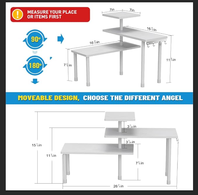 JayRex Bathroom Organizer Countertop Corner Shelf, 3 Tier Moveable Organizer for Make Up, Dresser Table, Desktop (White) - Image 2