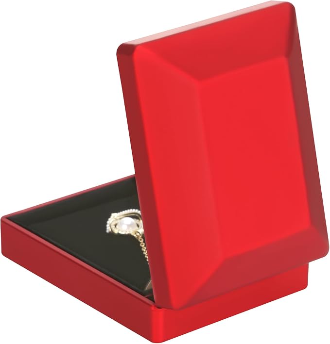 LED Light Pendant Necklace Gift Box, Velvet Jewelry Storage Display Case for Proposal Engagement Wedding Anniversary Birthday Valentine's Day (Red) - Image 5