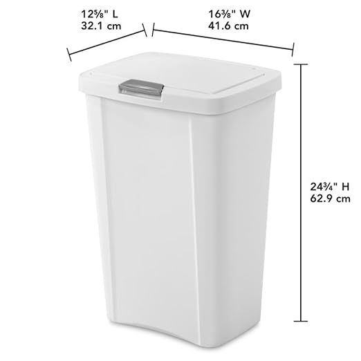 Sterilite 13 Gallon TouchTop Wastebasket Trash Can Garbage Recycle Bin with Titanium Latch for Kitchen, Garage, Basement, or Office, White (12 Pack) - Image 4
