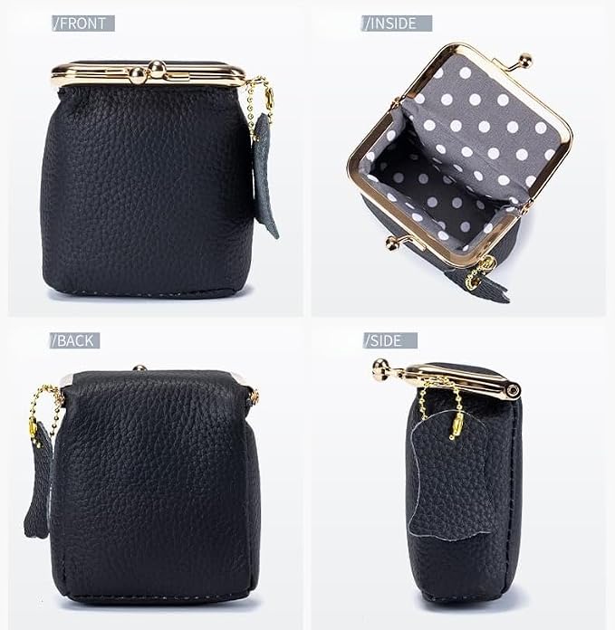 Genuine Leather Mini Jewelry Box & Vintage Wallet for Women - Compact Travel Coin Purse, Lipstick Storage Organizer, Retro Leather Clutch Case (Black) - Image 5