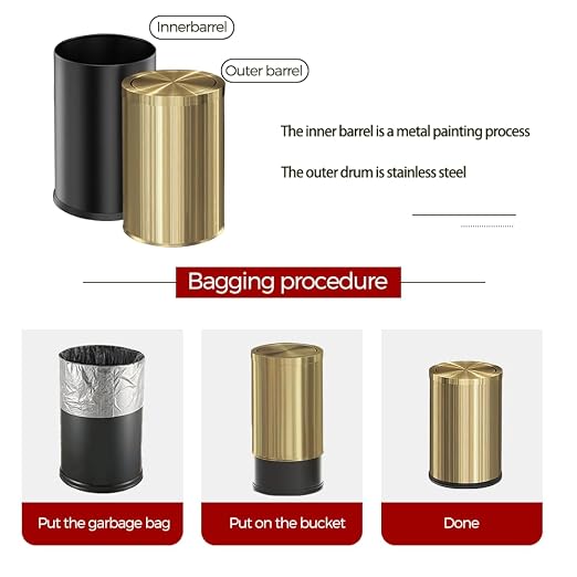 9 Liter/2.4 Gallon, Gold Trash can with Swing lid, Brass Small Trash can, Gold Trash Bin with Lid for Office, Living Room,Bathroom，Restaurant Bathroom - Image 5