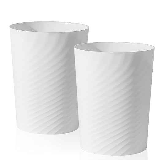 UUJOLY Plastic Small Trash Can Wastebasket, Garbage Container Basket for Bathrooms, Laundry Room, Kitchens, Offices, Kids Rooms, Dorms, (White, 2.6 Gallon/2 Pack) by UUJOLY
