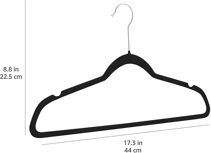 Amazon Basics Slim Velvet Non-Slip Space Saving Suit Clothes Hangers for Closet Organization, Black/Silver, 30-Pack - Image 5