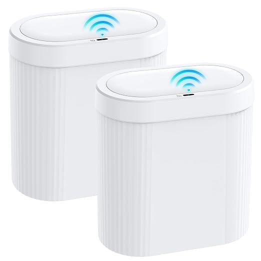 jinligogo 2 Pack 5 Gallon Bathroom Trash Can with Lid, Automatic Motion Sensor White Trash Can, Touchless Slim Waterproof Garbage Bin for Kitchen, Bedroom, Office, and Bathroom by SecureSpacesCleanerPlaces
