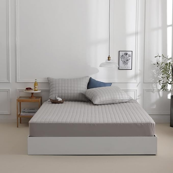 Quilted 100% Cotton Mattress Cover – 6 Colors, Machine Washable, Breathable & Stretchy, Fits up to 16-Inch Deep, Twin/Full/Queen/King (Gray, Twin)