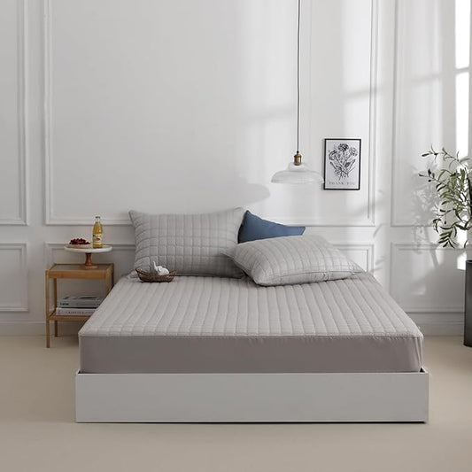 Quilted 100% Cotton Mattress Cover – 6 Colors, Machine Washable, Breathable & Stretchy, Fits up to 16-Inch Deep, Twin/Full/Queen/King (Gray, Twin)