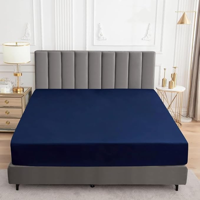 1 Piece Waterproof Mattress Protector Emperor/Wyoming King Size Fits Up to 15" Inch Deep Pocket Pad Cover Fitted Style Super Soft Terry Fabric Vinyl-Free Navy Blue Solid