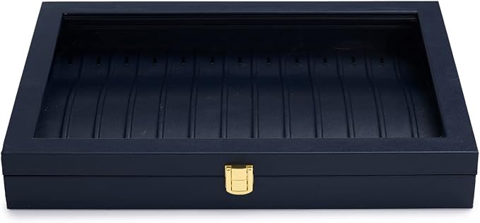 Oirlv Premium Blue Leather Necklace Bracelet Organizer Tray with Acrylic Lid Jewelry Display Case Drawer Insert Jewelry Organizer for women - Image 4