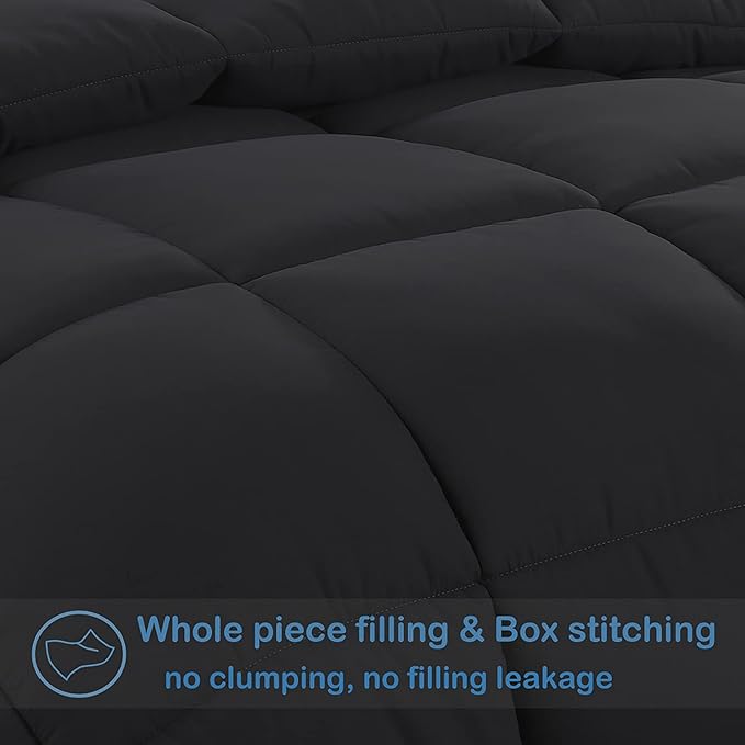 EASELAND Twin XL Down Alternative Comforter - Quilted Duvet Insert for All Seasons, Soft Lightweight with Corner Tabs, Summer Winter Warm Bedding, Black 68×92 Inches