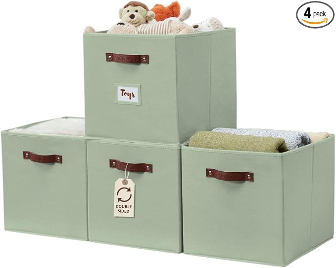 DECOMOMO Storage Baskets, 13x15x13 Storage Cube Bins with Labels for Organizing Shelves Kallax (Kallax / 4pcs, Sage Green) by DECOMOMO
