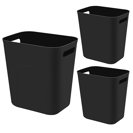 UUJOLY Plastic Small Trash Can Wastebasket, Garbage Container Basket for Bathrooms, Laundry Room, Kitchens, Offices, Kids Rooms, Dorms, 3.5 Gallon, Black, 3 Pack by UUJOLY