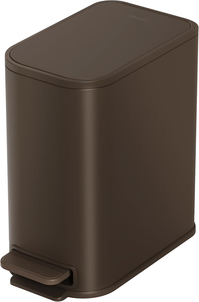 Cesun Small Bathroom Trash Can with Lid Soft Close, Step Pedal, 5 Liter / 1.3 Gallon Stainless Steel Garbage Can with Removable Inner Bucket, Waste Basket for Bathroom, Bedroom (Brown) by Cesun