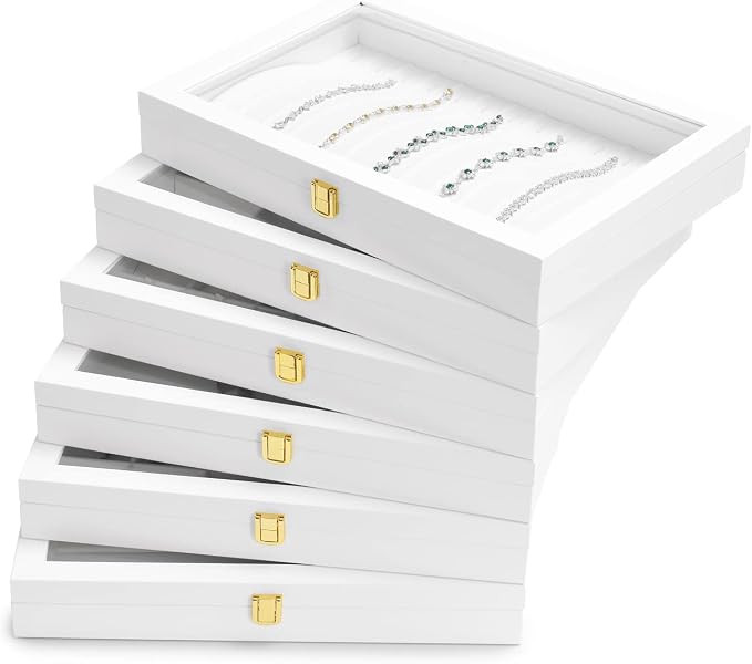 Oirlv White 12 Gird Jewelry Organizer Tray with Acrylic Lid Premium Leather Jewelry Box with Transparent Lid Bracelet Bangle Watch Display Case - Image 9
