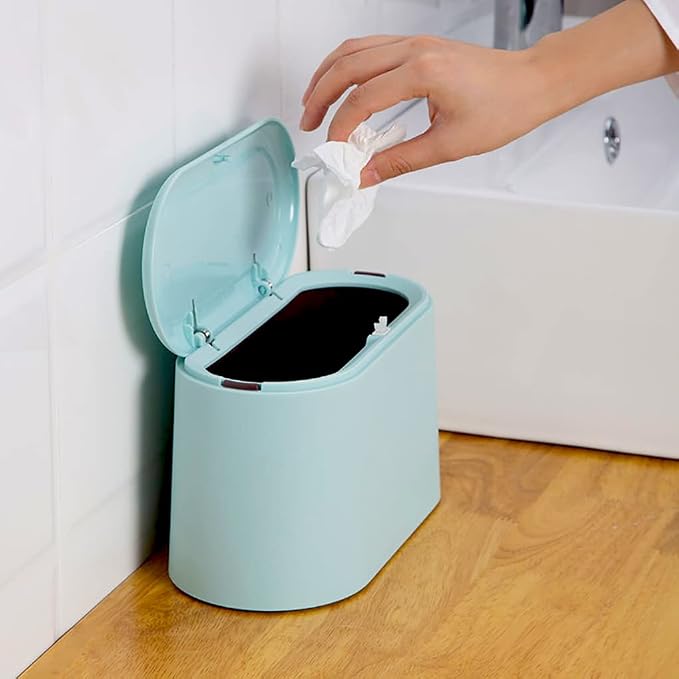 LTWQLing Mini Trash Can with Lid - Removable Small Garbage Can, Tiny Plastic Trash Bin, Pop Up Countertop Wastebasket, Counter Garbage Lint Bin for Bathroom,Office,Kitchen,Desk,Coffee Table(Sky Blue) - Image 3