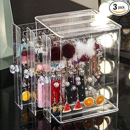 Sooyee Clear 3 Vertical Drawer Earring Display Stand Organizer(216 Holds 108 Pairs), Jewelry Hanger Storage Box by Sooyee