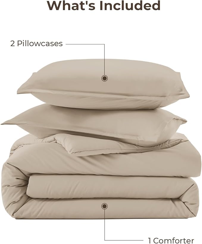 Litanika Khaki Comforter Set King Size, 3 Pieces Solid Bedding Comforter Set, All Season Down Alternative Bed Set (104x90In Comforter & 2 Pillowcases)