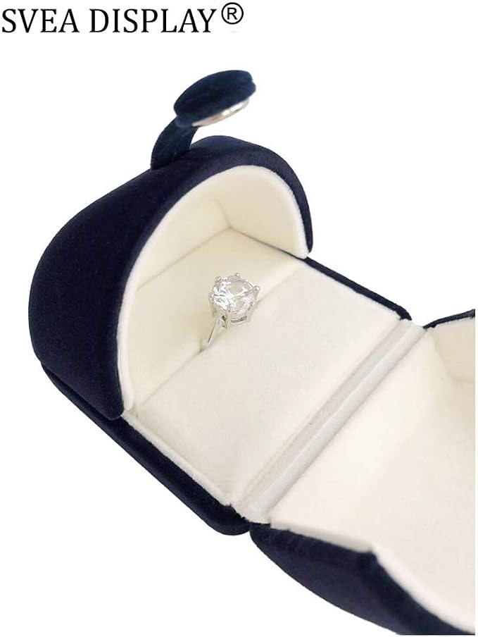 Elegant Blue Velvet Ring Box for Engagement Wedding Birthday Anniversary Valentine's Day Present Gift Luxurious Jewelry Case Storage Display Packaging Shows (Jewelry is not included) - Image 6