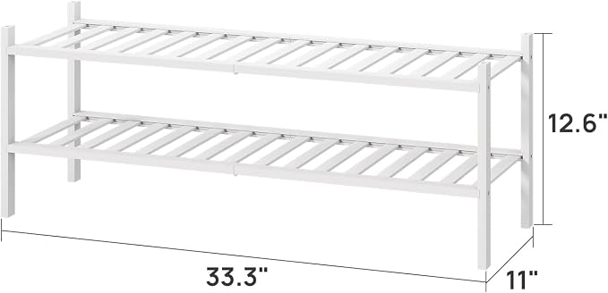 viewcare Long Shoe Rack for Entryway,Shoe Organizer for Hallway Closet, Bamboo Wood Shoe Racks for Indoor Outdoor (White, 2-Tier Long) - Image 2