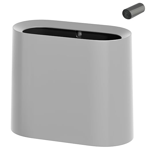 SUBEKYU 2.3 Gal Trash Can for Bathroom,Small Office Garbage Can for Kitchen,Slim Rectangular Waste Bin,Plastic,Grey by SUBEKYU