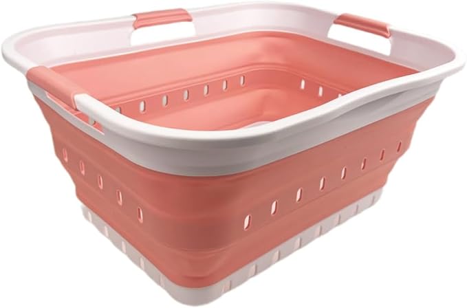 SAMMART 42L (11 gallon) Collapsible Plastic Laundry Basket - Foldable Pop Up Storage Container/Organizer - Space Saving Hamper/Basket (1, White/Quartz Pink) by SAMMART