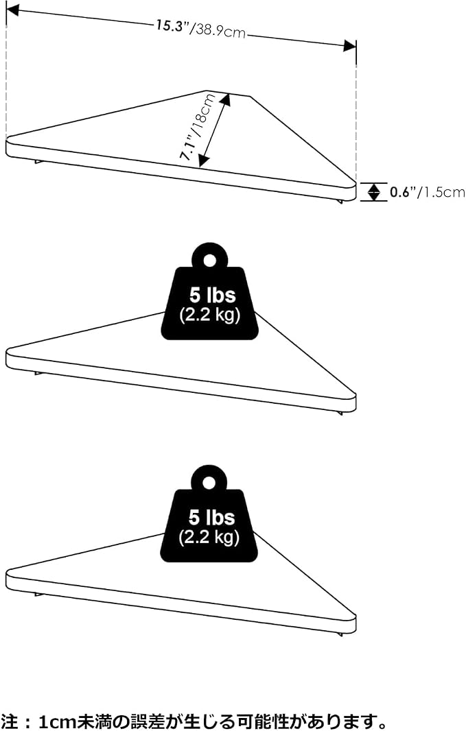 Furinno Rossi Triangle Corner Floating Shelves, Wall Mount Display Shelf, White, Set of 3 (Pack of 2) - Image 3