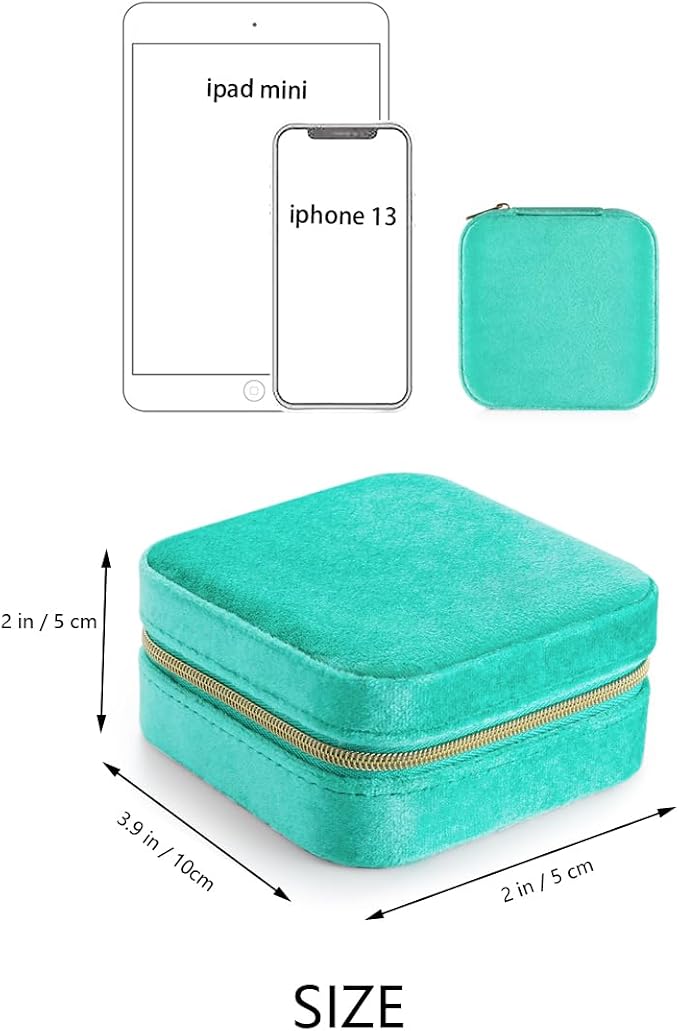 Plush Velvet Jewelry Travel Case,Small Jewelry Box,Traveling Jewelry Organizer, Portable Jewellery Storage Holder for Rings Earrings Necklace Bracelet, for Girls Women | CyanBlue-With Mirror - Image 4