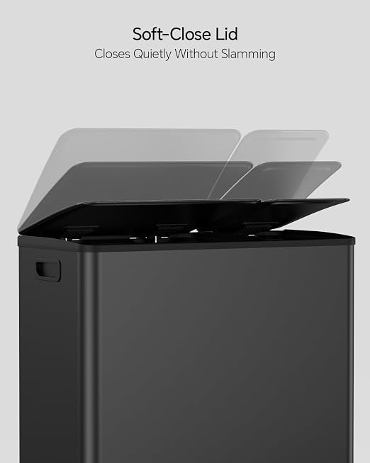 Lovewind Dual Trash and Recycling Bins for Kitchen, 13+6 Gallon Stainless Steel Garbage and Recycle Bin Combo for Large Families, Dual Trash Can with Soft Close Lid & Magnetic Stickers, Black - Image 5