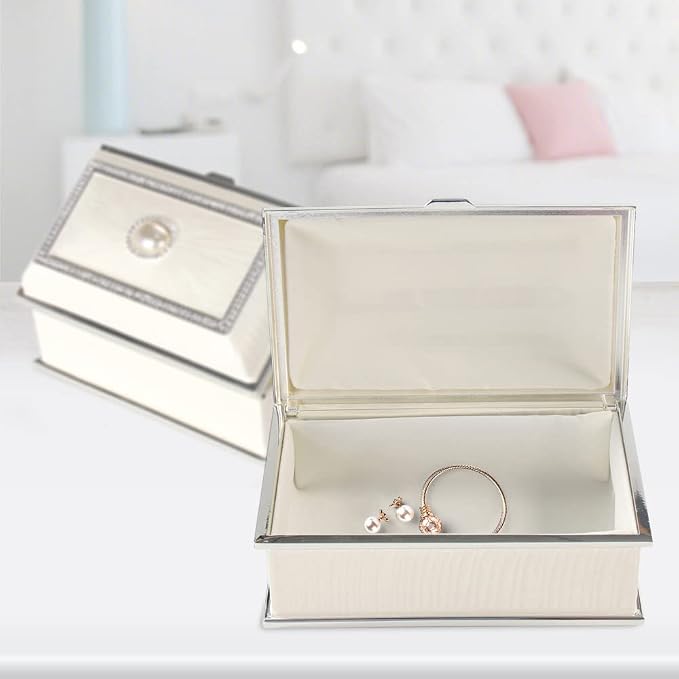 LASODY Rectangular Pearl Metal Jewelry Box Jewelry Organizer Box Jewelry Chest,Trinket Boxes For Women,Mother Day Anniversary Wedding Gifts - Image 7