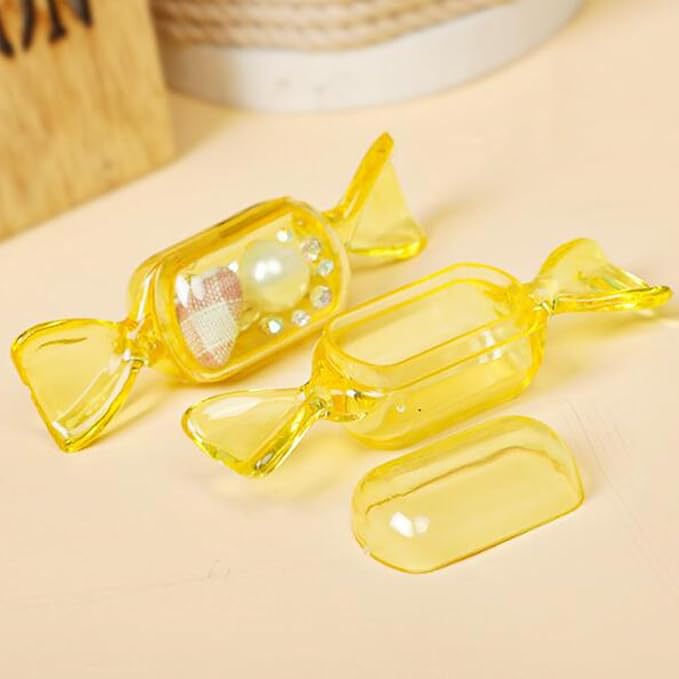 FZBNSRKO 50 Pcs Clear Candy Shaped Jewelry Box,Mini Jewelry Organizer Boxes Lovely Plastic Candy Container DIY Jewelry Accessories for Wedding Party Travel Valentine's Day(yellow) - Image 4