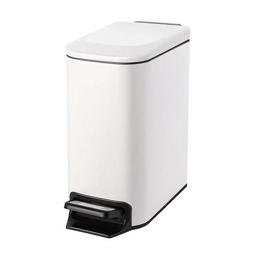 Cesun Small Bathroom Trash Can with Lid Soft Close, Step Pedal, 6 Liter / 1.6 Gallon Stainless Steel Slim Garbage Can for Bedroom, Diaper Waste Basket with Removable Inner Bucket (White) by Cesun