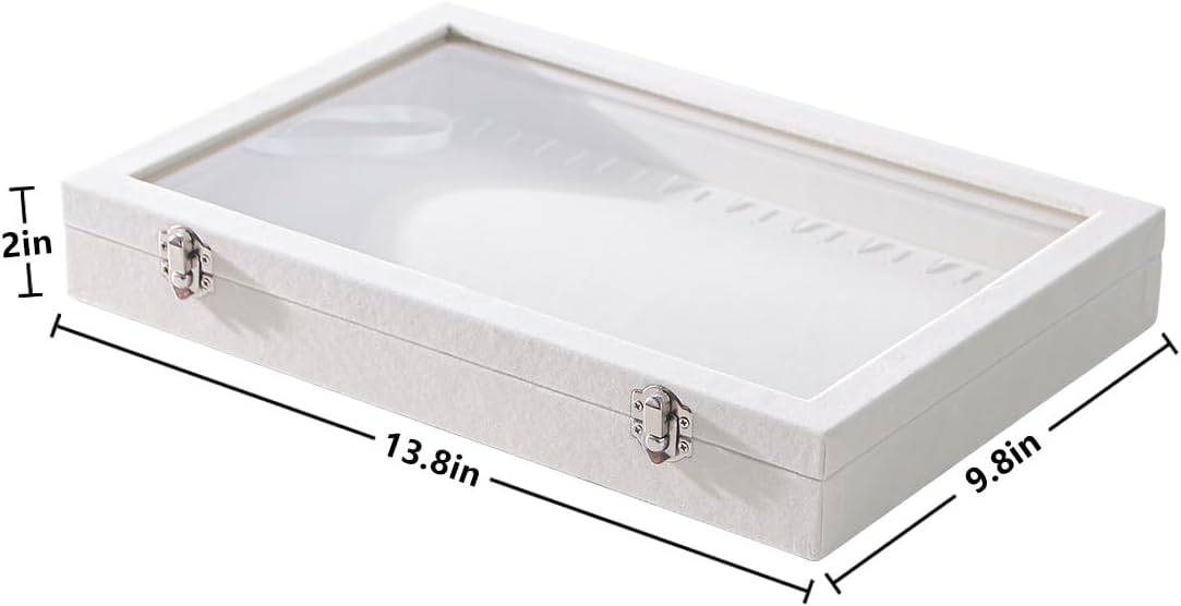 Coward 20 Hooks Necklace Organizer Jewelry Box, Dustproof Necklace Display Holder Case, Beige Velvet Necklace Display Tray Case with Transparent Glass Lid for Women Girls - Image 2