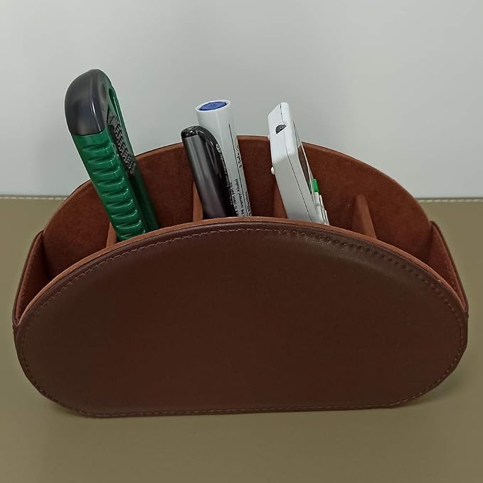 Remote Control Holder with 5 Compartments TV Remote Caddy Store Box,Desktop Organizer for Controller, Glasses and Media Player,Pen Storage (Brown) - Image 2