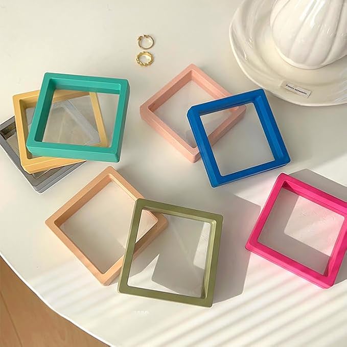 12PCS 3D Floating Frame Display Stand, Jewelry Box, Gift Box, Ornament Organizer, Small Travel Jewelry Box, PE Film Anti-Oxidation, Suspended Display Box Stackable (Multicolour, 3.54 * 3.54) - Image 5